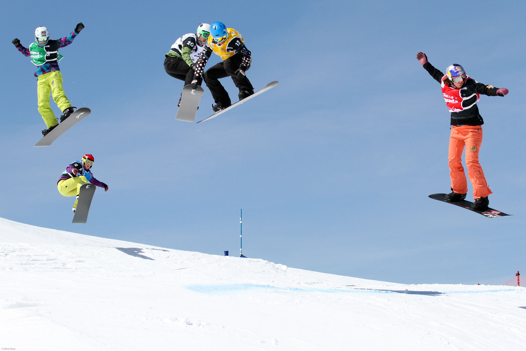 eva Oliver Kraus 2013 World Cup Finals Sierra Nevada   SBX   Finals   Heat 2 women  Eva Samkova (CZE) in red, Maelle Ricker (CAN) in yellow, Isabel Clark Ribeiro (BRA) in white, Zoe Gillings (GBR) in green and Emilie Aubry (SUI) in blue