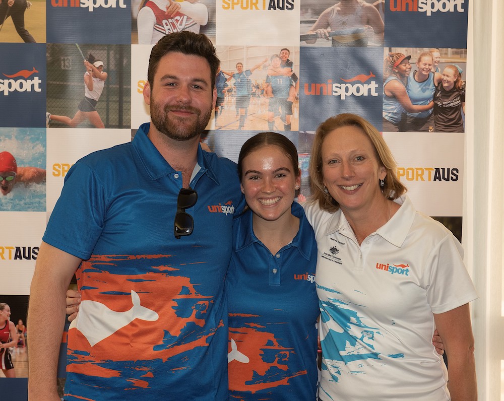 UniSport Australia David Simon, Saavanah Bourke and Leith Brooke