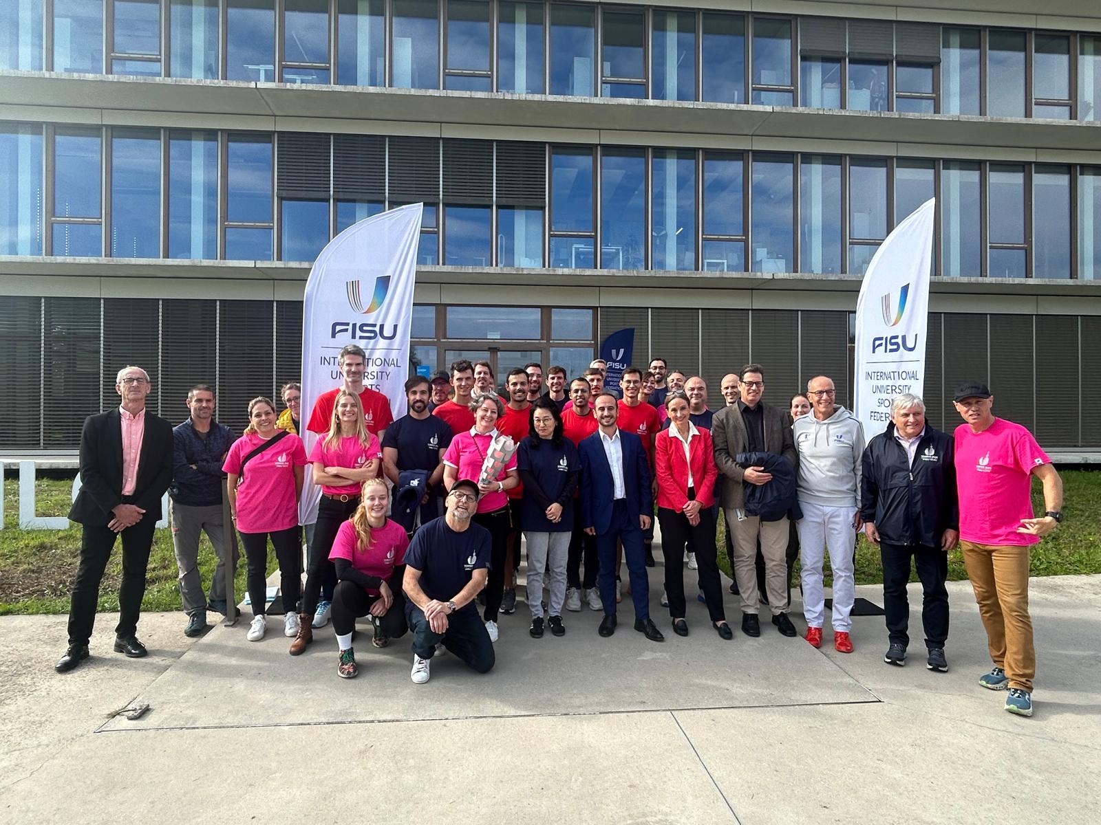 The FISU headquarters in Lausanne the Torino 2025 Torch Relay